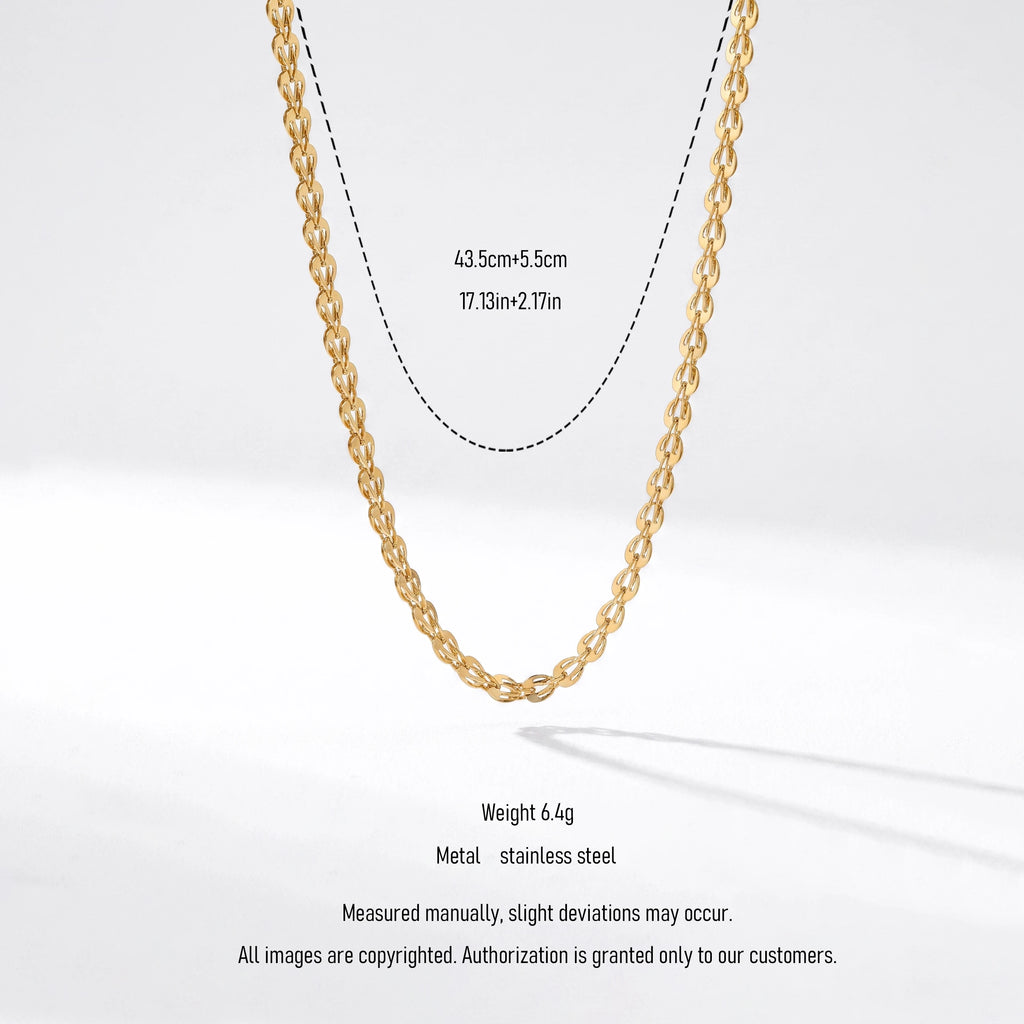 QIAOREN 13526 Simple Oval Link Cable Chain Necklace, Polished Thin Interlocking Oval Loop Gold Neck Chain Jewelry Gift