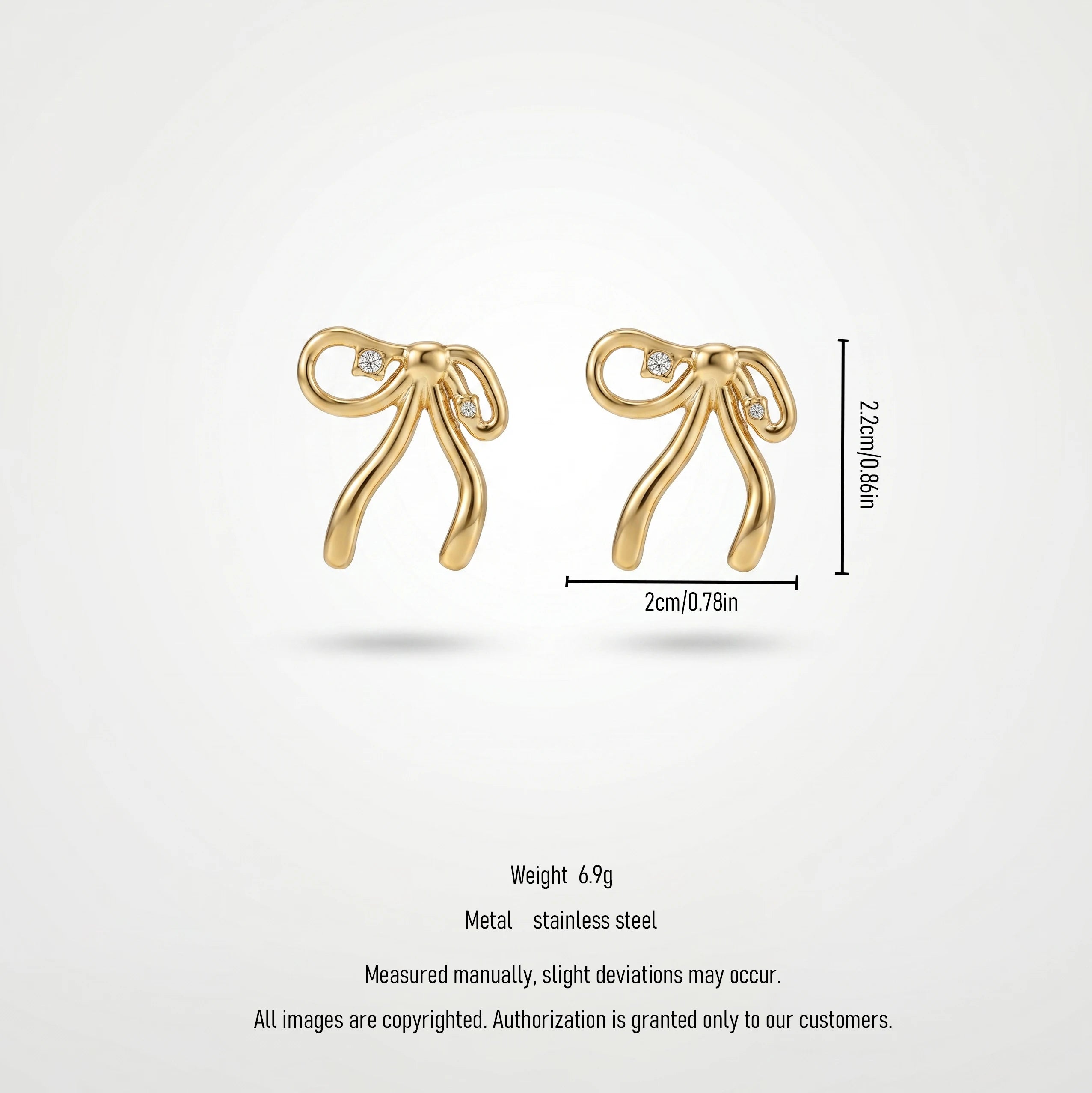 QIAOREN 12268 Trendy Coquette Ribbon Bow Earrings 18K Gold Plated Stainless Steel CZ Studs Balletcore Jewelry Women Party US EU