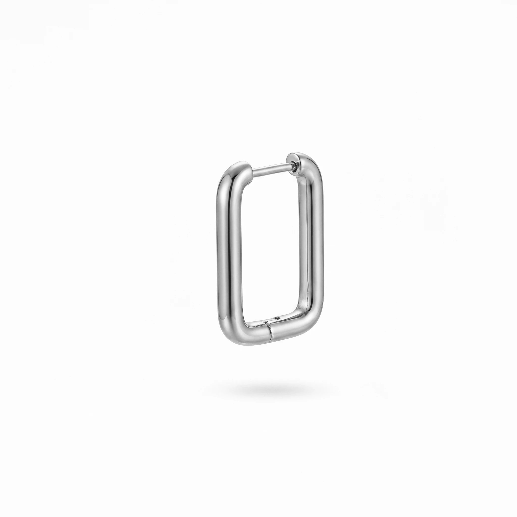 QIAOREN 12585 Dainty Shiny Oblong Geometric Huggie Earrings 316L Stainless Steel No Fade Gold Plated Hoop Jewelry Gift