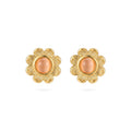 QIAOREN 13267 Gold Tone Daisy Flower Stud Earrings Inlaid Round Pink Cat Eye Stone Sunflower Shape Pin Studs Warm Retro Gentle
