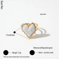 QIAOREN 14165-68 Heart & Sun Pattern Open Ring Set, White Mica Enamel Inlaid Adjustable Stackable Ring Jewelry Gift