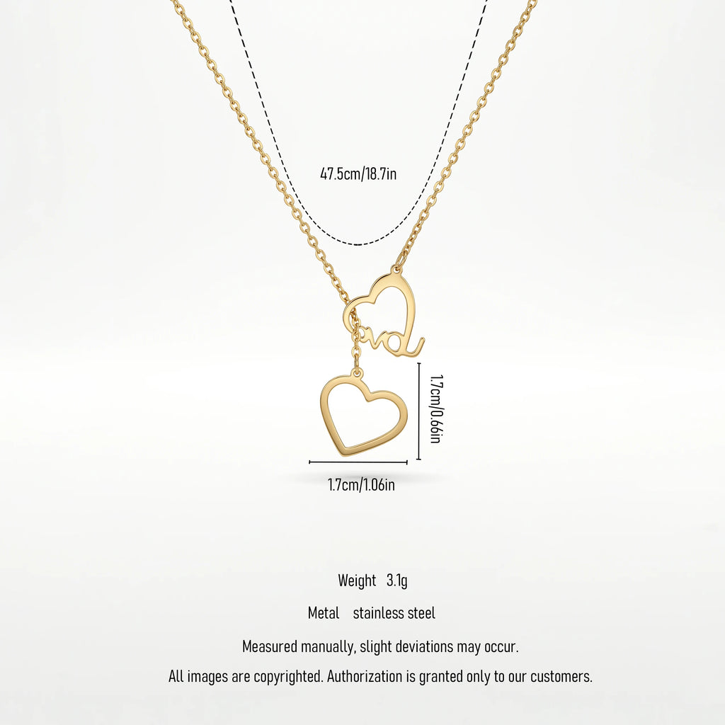 QIAOREN 11984 Trend Anniversary Jewelry Stainless Steel Double Heart Necklace  Love Cutout Pendant Delicate Chain Necklaces