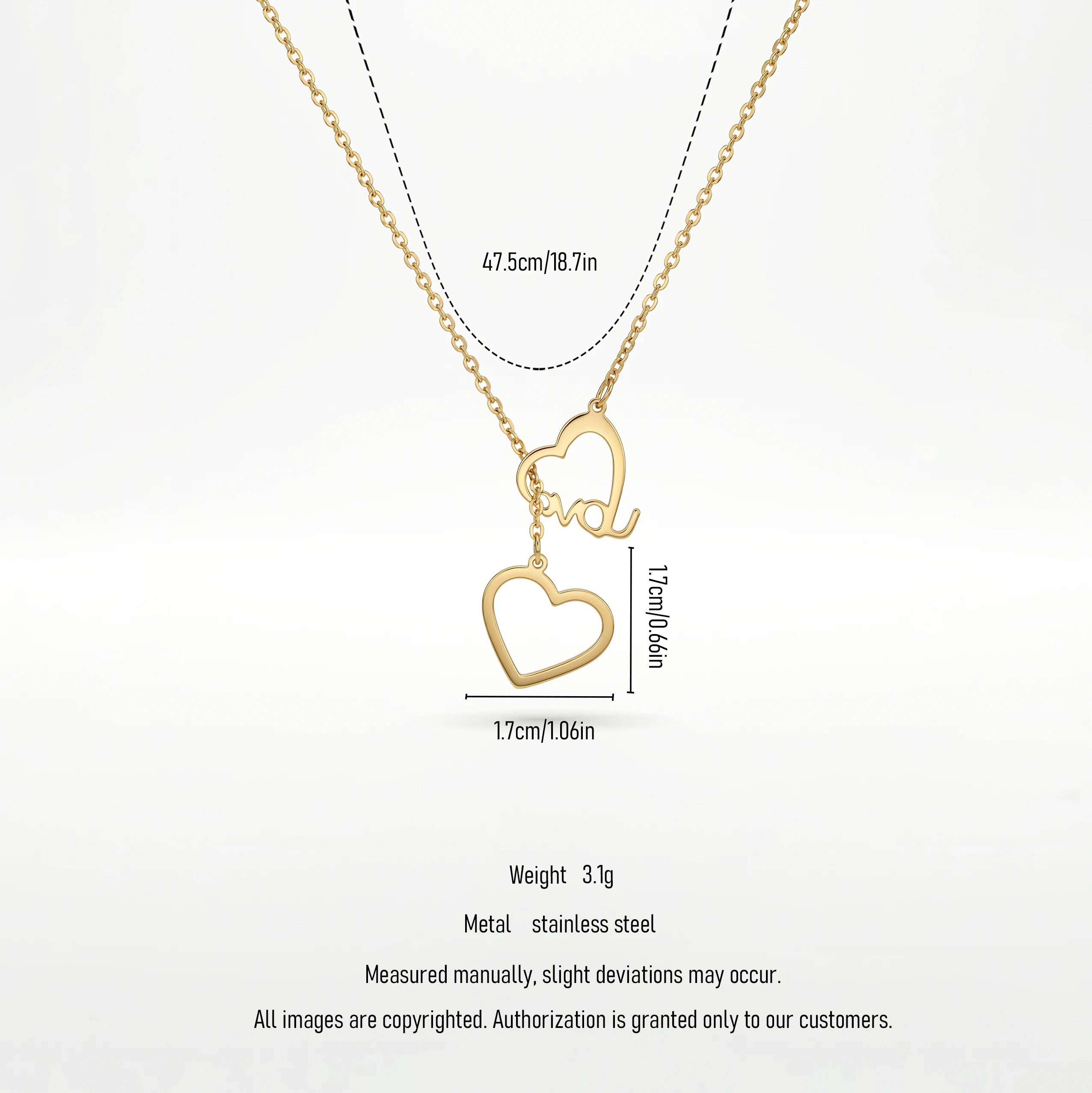 QIAOREN 11984 Trend Anniversary Jewelry Stainless Steel Double Heart Necklace  Love Cutout Pendant Delicate Chain Necklaces