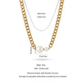 QIAOREN 13996 Thick Curb Link Chain Necklace with Alternating Large and Small Round White Pearl Charms