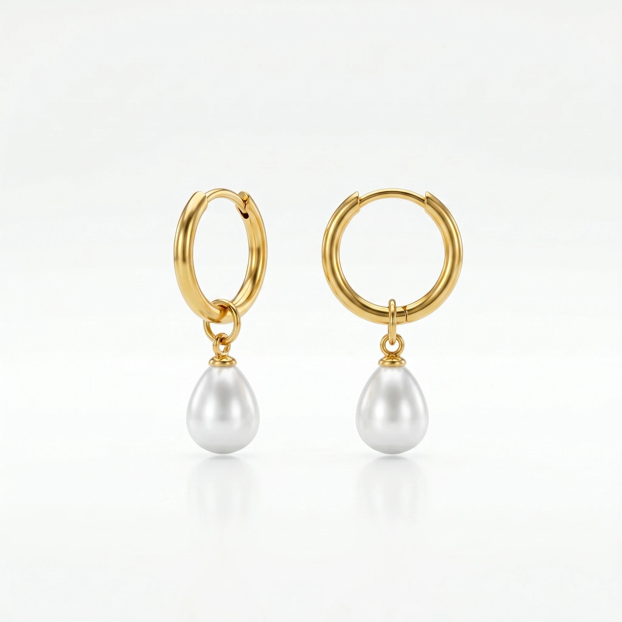 QIAOREN 10621 Teardrop Pearl Drop Earrings 18K Gold Plated Stainless Steel Waterproof Tarnish Free Dangle Trendy Party for Women