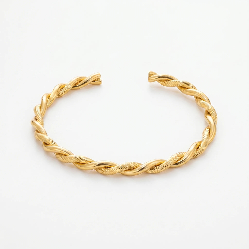 QIAOREN 12679 18K Gold Plated Stainless Steel Twisted Cuff Bracelet Adjustable Open Bangle Waterproof Tarnish Free WomenJewelry