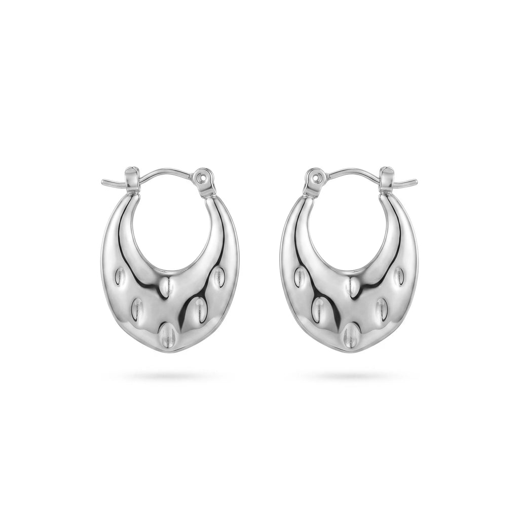 QIAOREN 12495 Elegant Bold Indented  Earrings Gold Stainless Steel 3D Sculptural Statement Gift Women