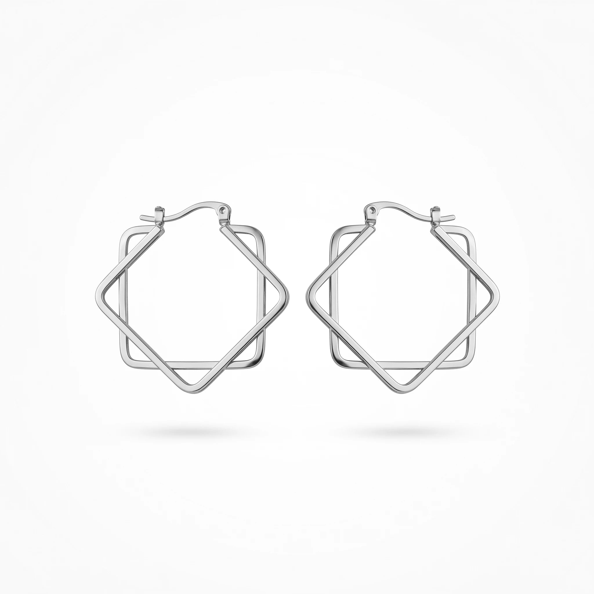 QIAOREN 12420 Trendy Geometric Double Square Hoop Earrings Gold Stainless Steel 8-Pointed Star Octagram Large Hoops Women US EU
