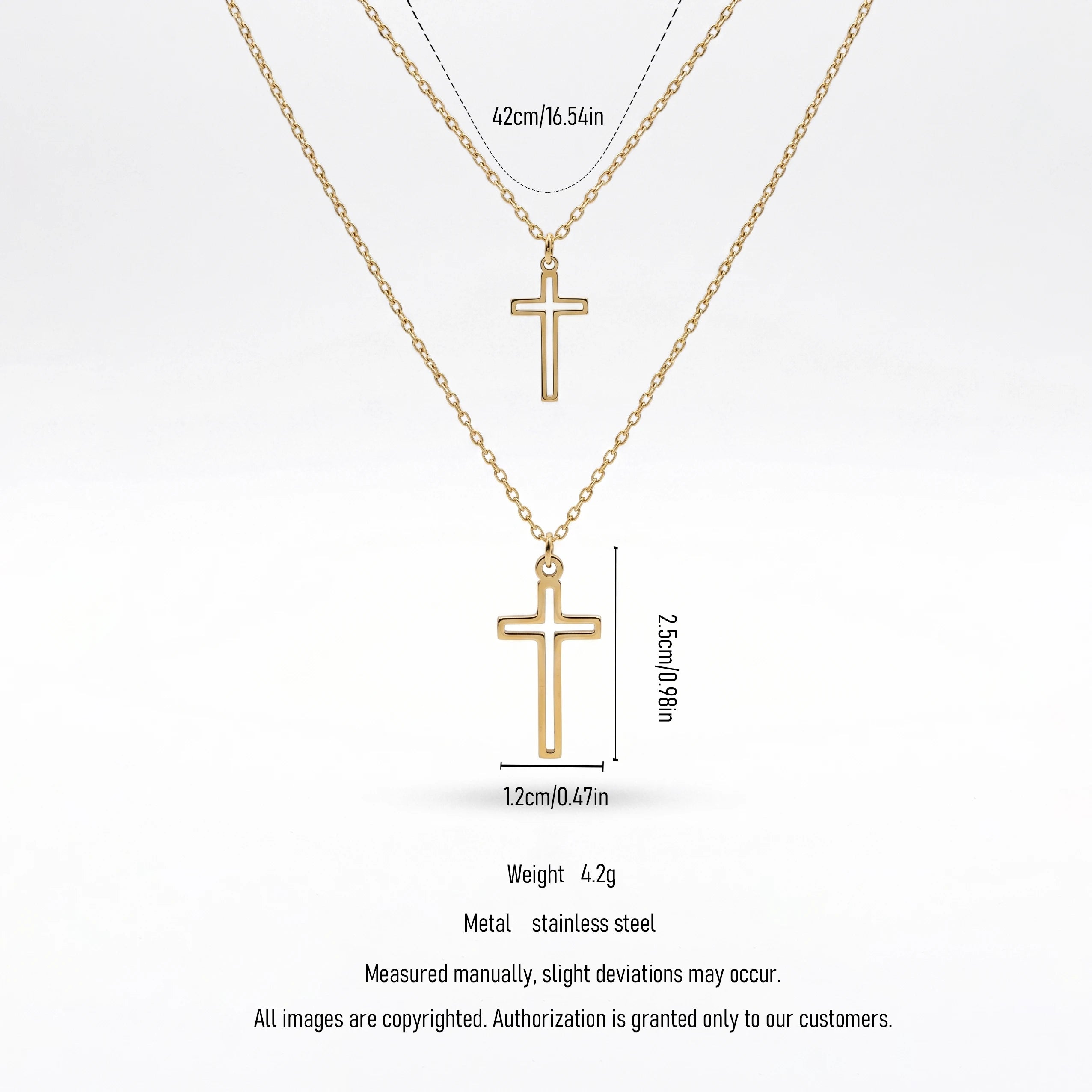 QIAOREN 11973 European Hot Sell Stainless Steel Layered Open Cross Pendant Necklace Cutout Two-Tier Cross Chain Necklaces