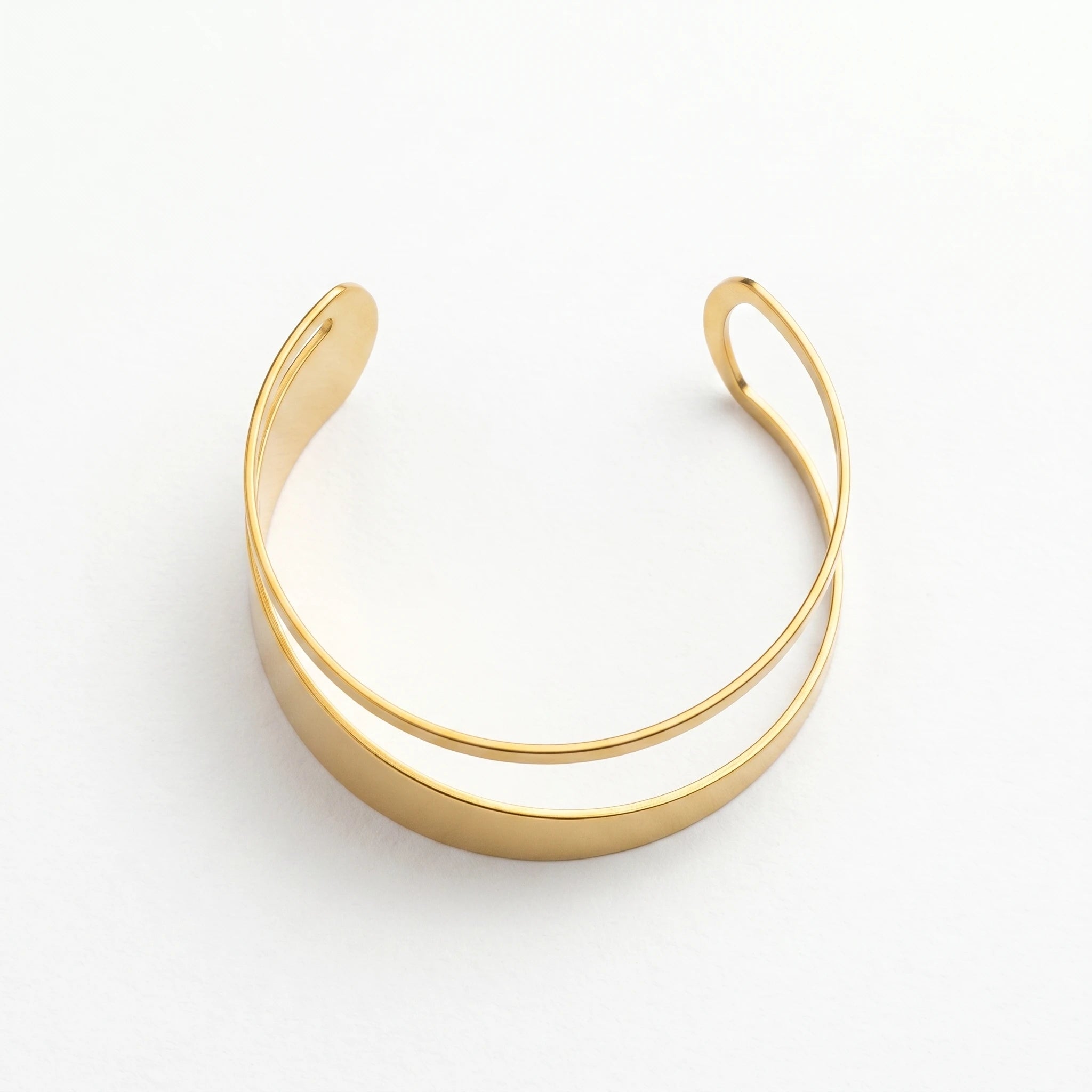 QIAOREN 10895 Asymmetrical Layered Open Cuff Stainless Steel Gold Plated Polished Statement Bangle Hypoallergenic for Women