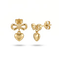QIAOREN 13571 Gold Stainless Steel Bow Heart Stud Earrings Cute Drop Dangle Earrings Feminine Fashion Jewelry for Women