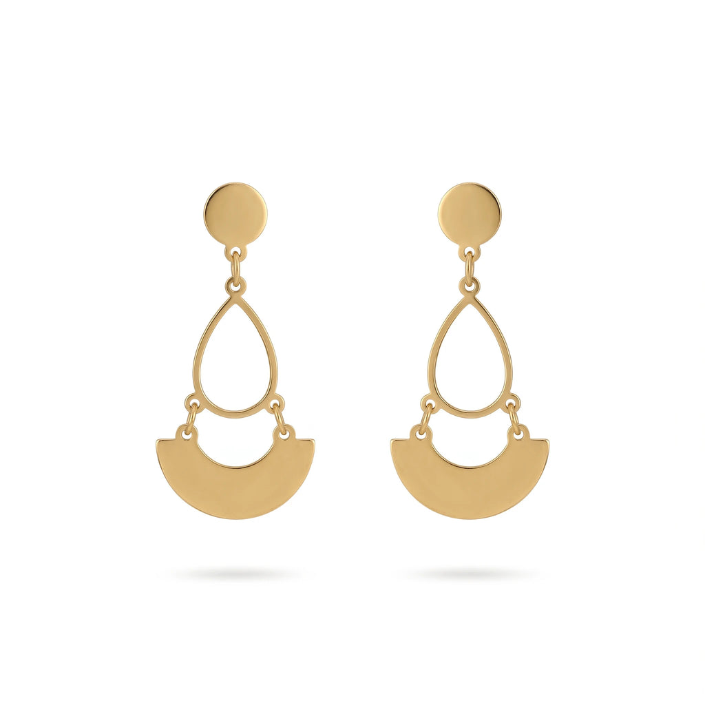 QIAOREN11862 Trendy Boho Geometric Teardrop Semi-Circle Dangle Earrings Stainless Steel Gold Layered Drop Jewelry for Women US