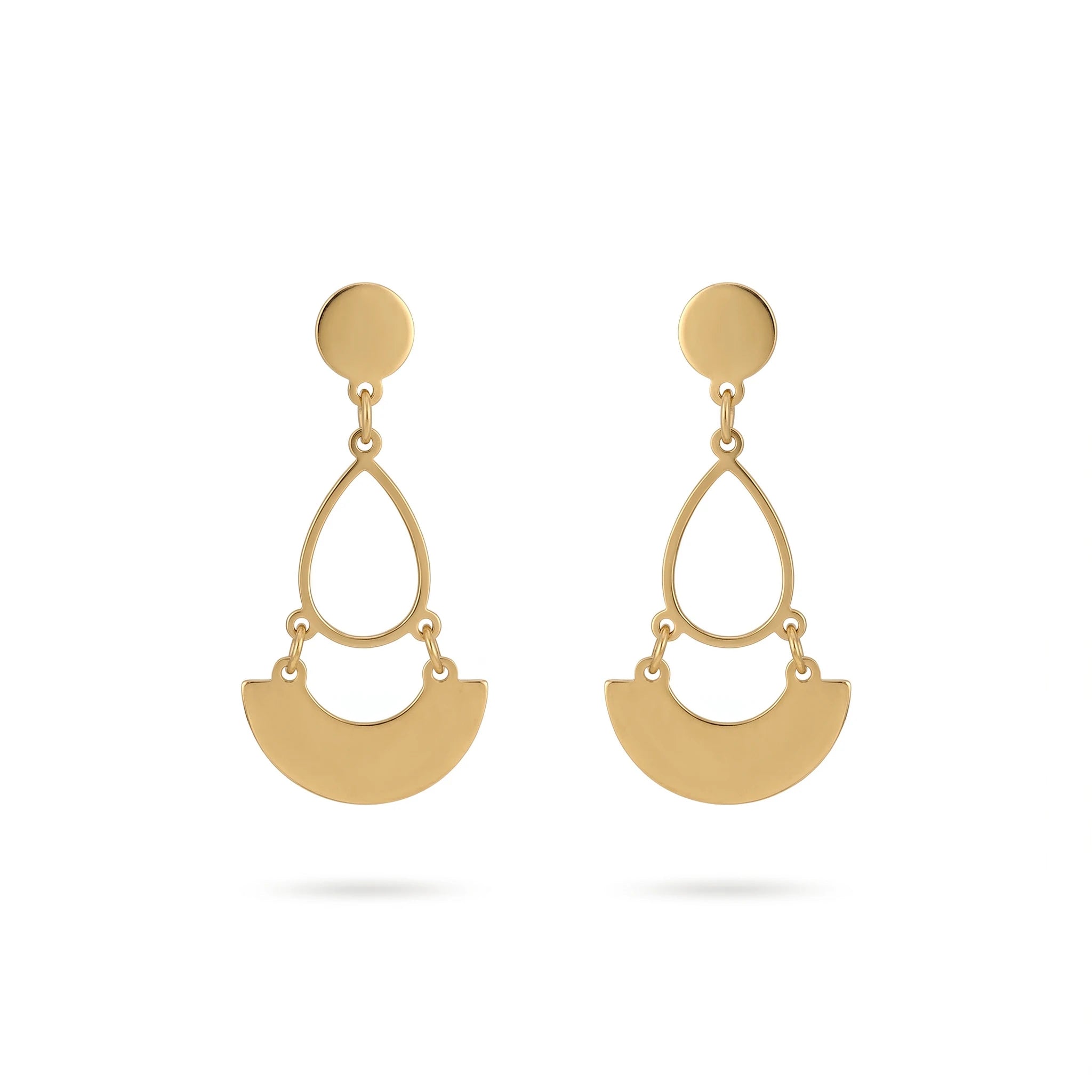 QIAOREN11862 Trendy Boho Geometric Teardrop Semi-Circle Dangle Earrings Stainless Steel Gold Layered Drop Jewelry for Women US