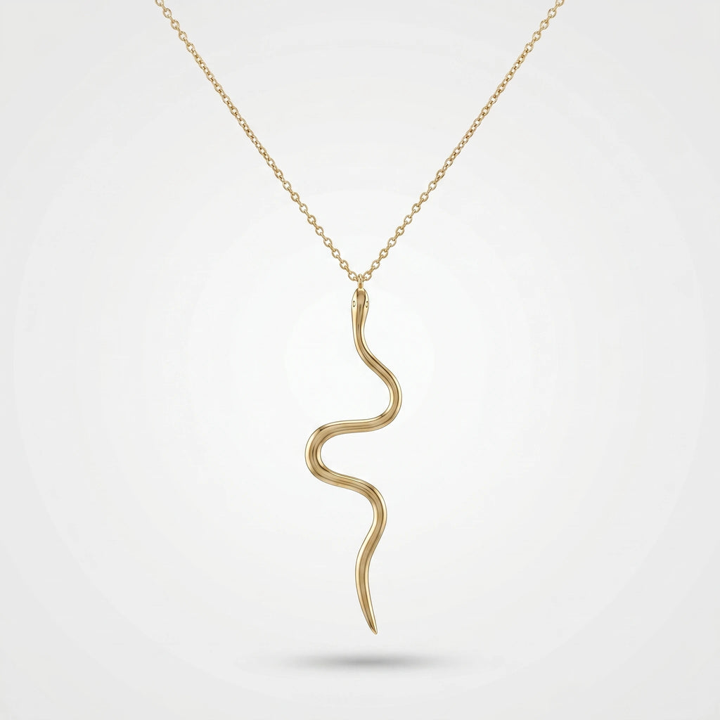 QIAOREN 11241 Delicate Edgy Snake Pendant Necklace 18K Gold Plated Stainless Steel Everyday Wear Jewelry for Women