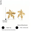 QIAOREN 14550 Hammered 3D Flower Stud Earrings, Textured Sculptural Gold Floral Earrings, Hypoallergenic Jewelry Gift