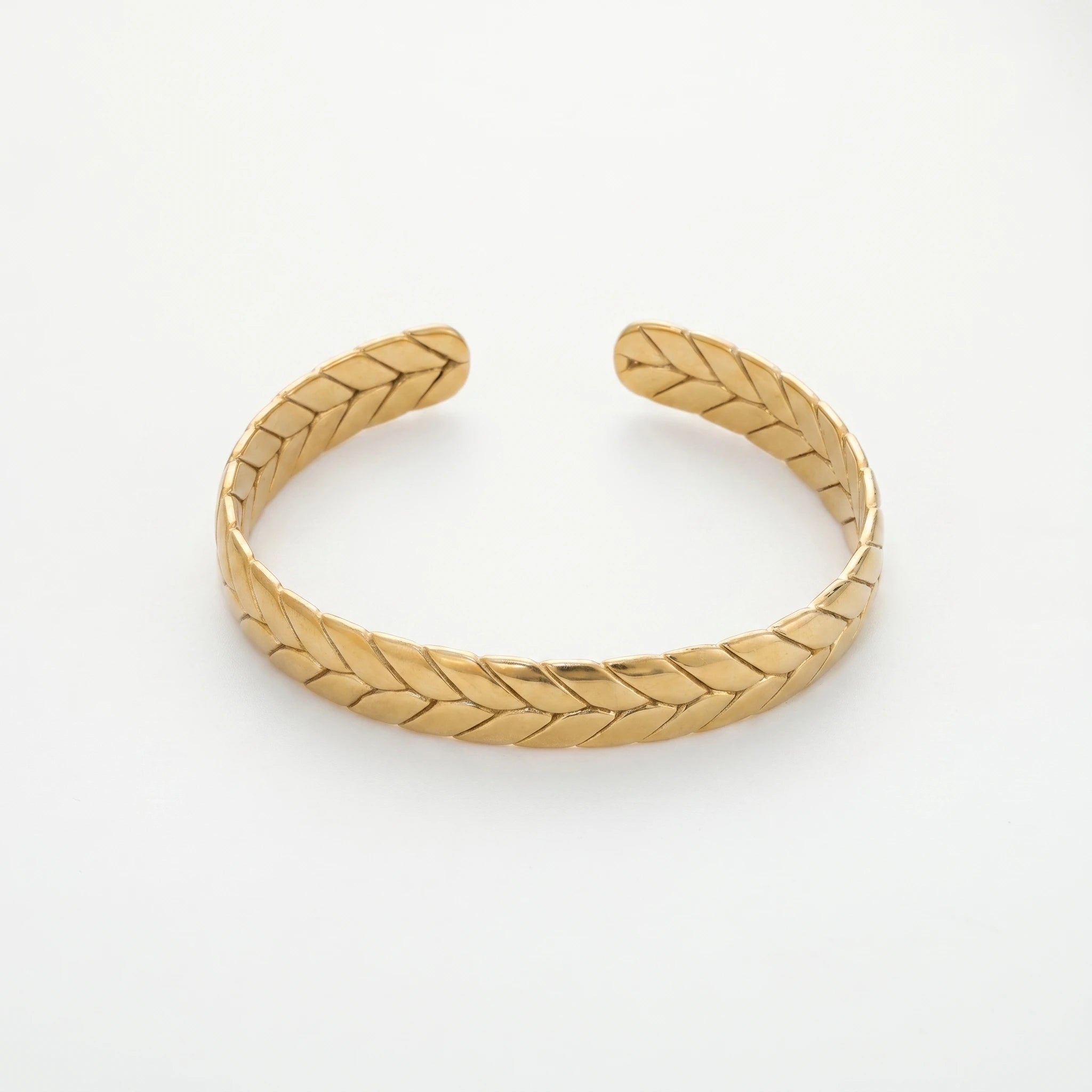 QIAOREN 12649 18K Gold Plated Stainless Steel Wheat Leaf Cuff Bracelet Adjustable Open Bangle Anti Tarnish Wrist Jewelry
