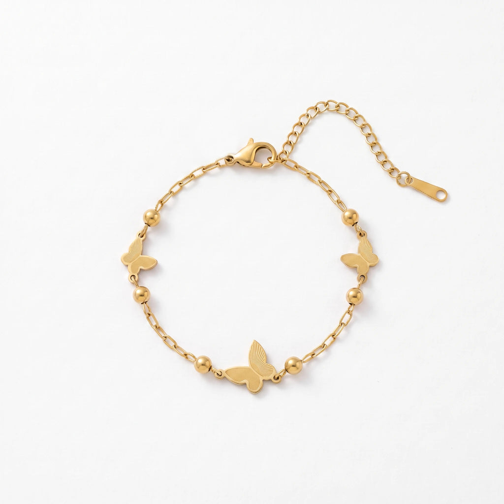 QIAOREN 13366 Stainless Steel Butterfly Bracelet Gold Charm Chain Bracelet Waterproof Jewelry for Women