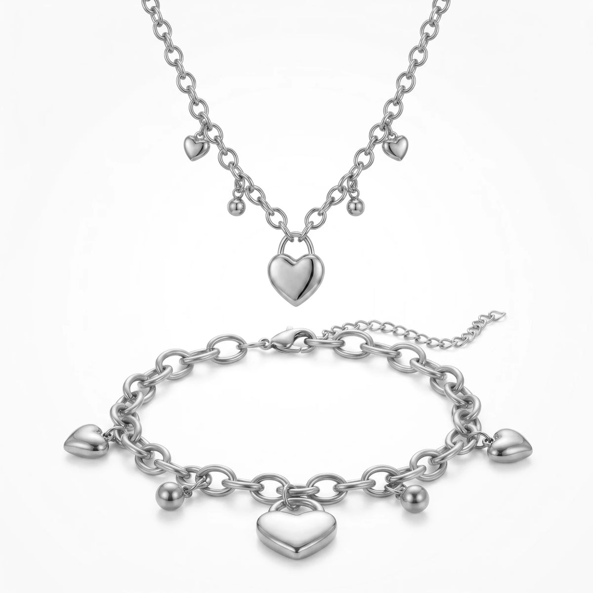 QIAOREN 12919 18K Gold Plated Puffy Heart Necklace, Waterproof Tarnish Free Stainless Steel Lariat Heart Jewelry for Women