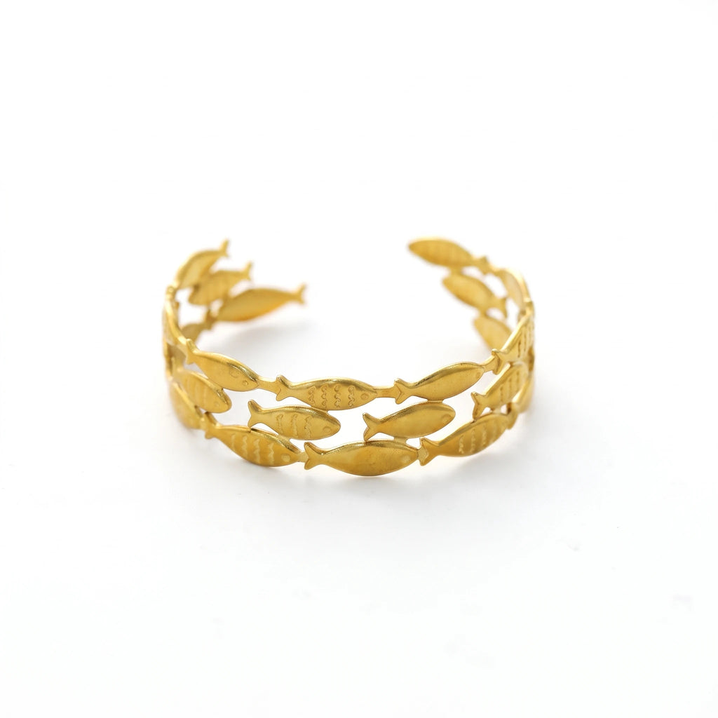 QIAOREN 14106 Stainless Steel Fish Open Cuff Bracelet Waterproof Hypoallergenic Ocean Jewelry OEM ODM