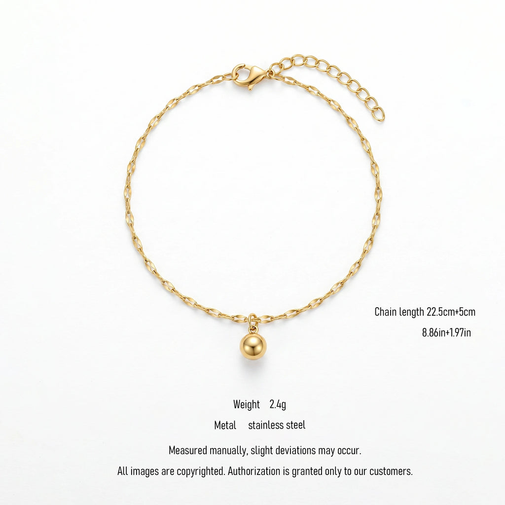 QIAOREN 11089 Stainless Steel Anklet for Women, Minimalist Ball Charm Link Chain ,Waterproof Summer Beach Jewelry Daily Wear