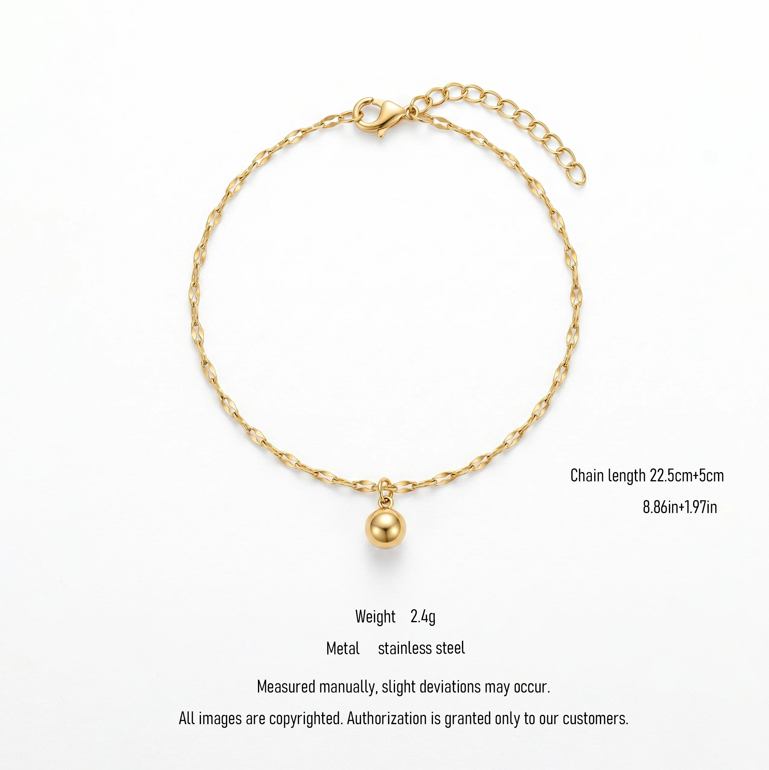 QIAOREN 11089 Stainless Steel Anklet for Women, Minimalist Ball Charm Link Chain ,Waterproof Summer Beach Jewelry Daily Wear