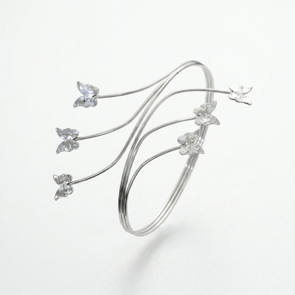 QIAOREN 12821 Tarnish Free Butterfly Armlet Upper Arm Bracelet 316L Stainless Steel Waterproof Adjustable Open Cuff Jewelry Gift