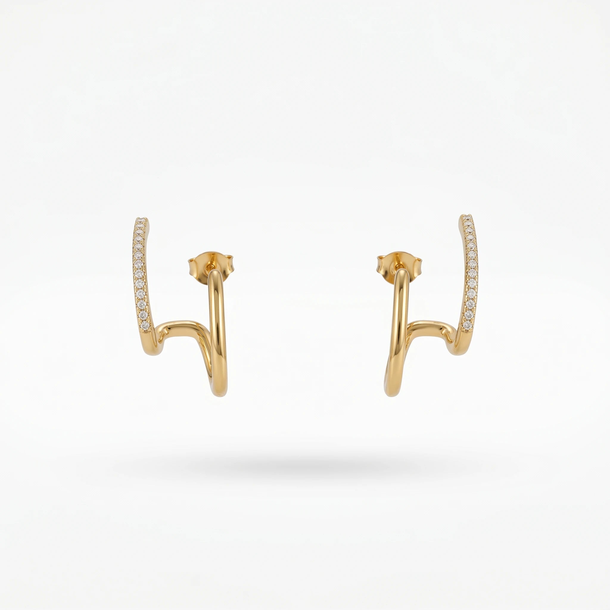 QIAOREN 12314 Trendy Triple Layer CZ Hoop Earrings Gold Stainless Steel Stacked Wave Spiral Claw Studs Illusion Jewelry Women US