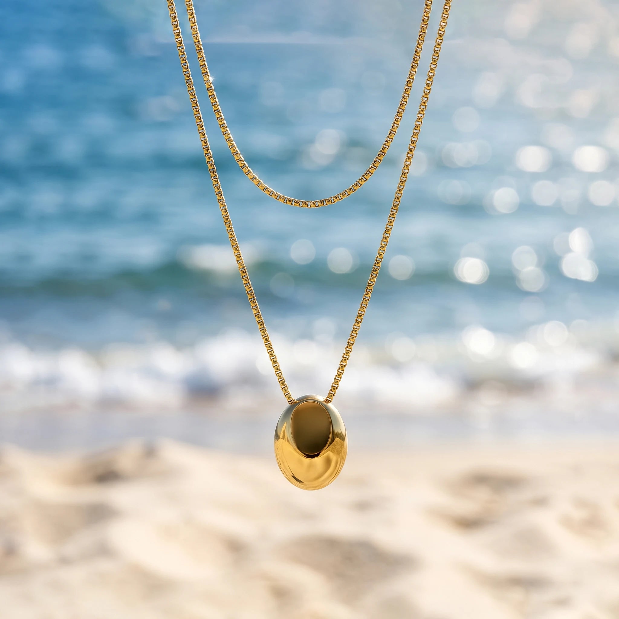 QIAOREN 13993 Beaded Cable Chain Pendant Necklace with Two Textured Fish Charms and Dangling Smooth Round Beads