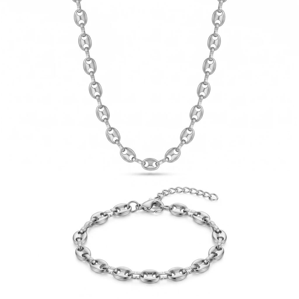 QIAOREN 10612 Mariner Chain Jewelry Set 18K Gold Plated Stainless Steel Waterproof Tarnish Free Necklace & Bracelet for Women