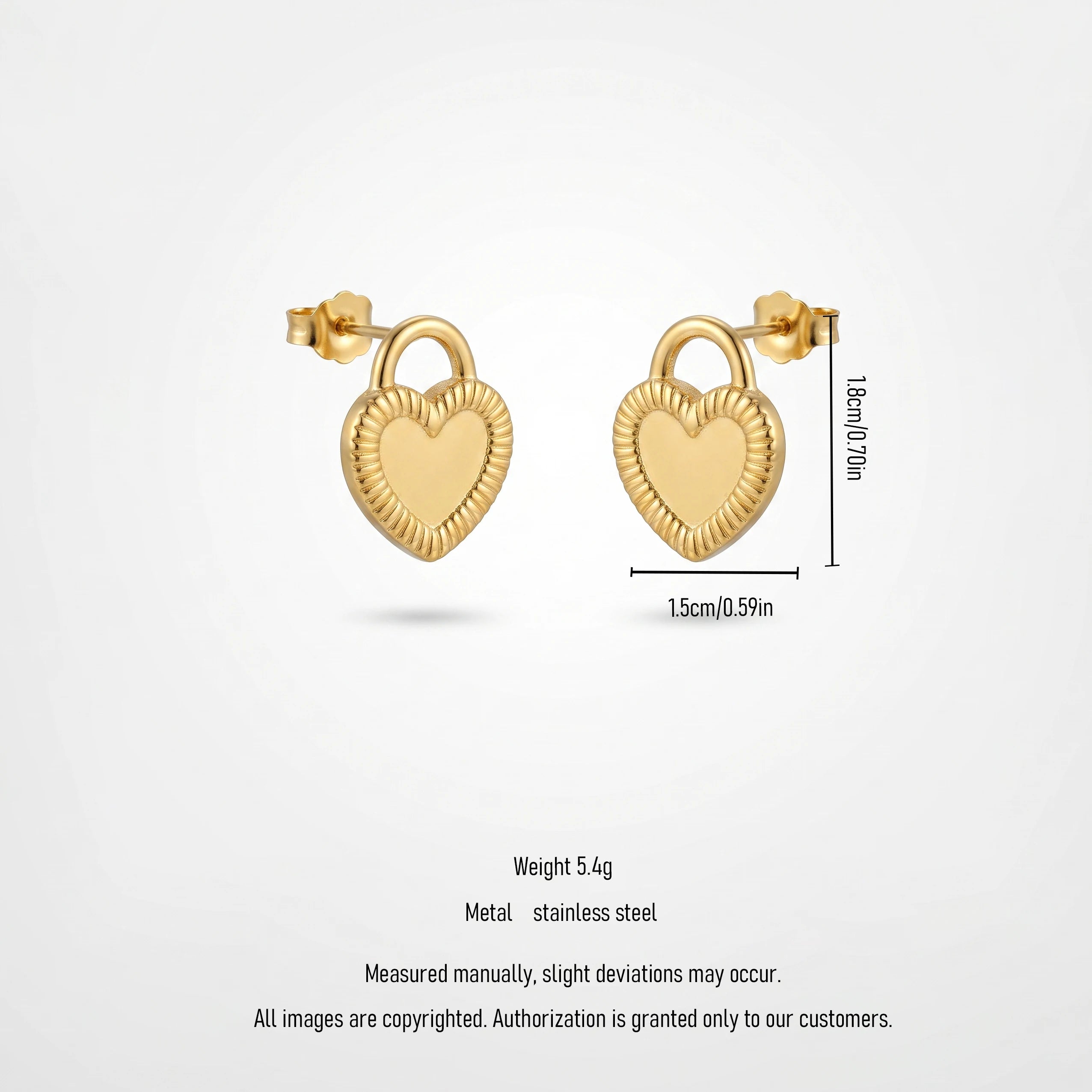 QIAOREN 13247 18K Gold PVD Plated Stainless Steel Hammered Heart  Stud Earrings Mini Embossed Honey Heart Ear Studs