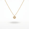 QIAOREN 13512 Dainty Double Layered Heart Pendant Necklace with White Shell Inlay, Smooth Gold Frame Thin Cable Chain Necklace