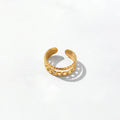 QIAOREN 10709 5Pcs Trendy Gold Plated Stainless Steel Adjustable Stackable Inlay Statement Ring Watch Set for Women