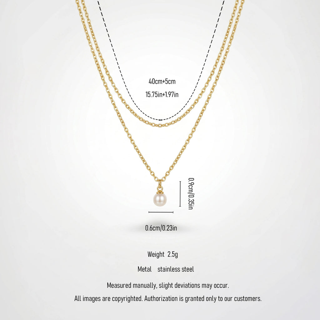 QIAOREN 11261 Tarnish Resistant Waterproof 18K Gold Plated Stainless Steel Layered Pearl Pendant Necklace Trendy Party for Women