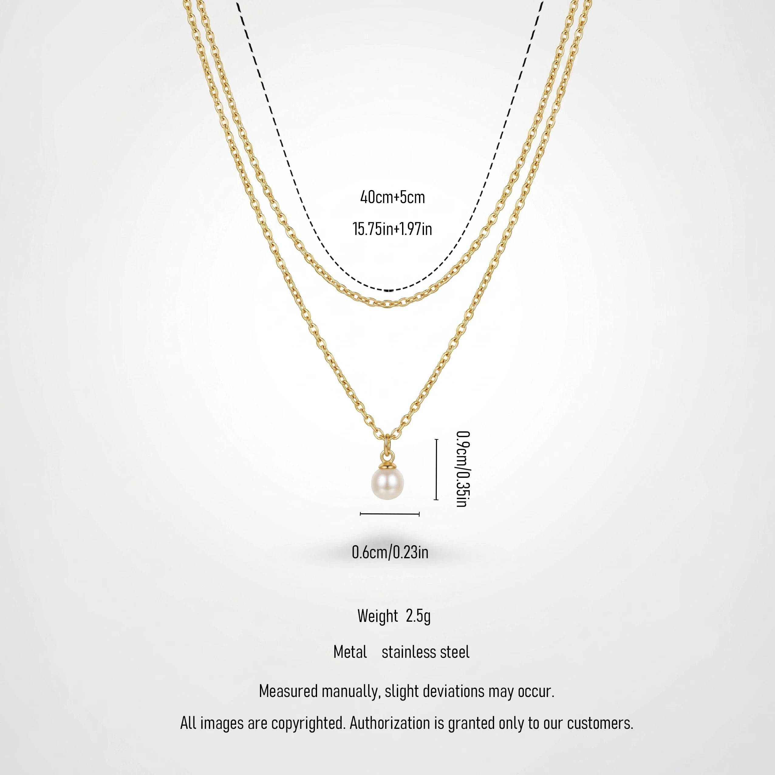 QIAOREN 11261 Tarnish Resistant Waterproof 18K Gold Plated Stainless Steel Layered Pearl Pendant Necklace Trendy Party for Women