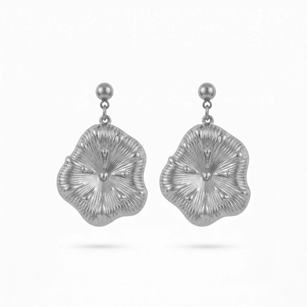 QIAOREN11776 Minimalist Embossed Wavy Floral Dangle Earrings Gold Stainless Steel Fashion Jewelry for Western Girls Vacation