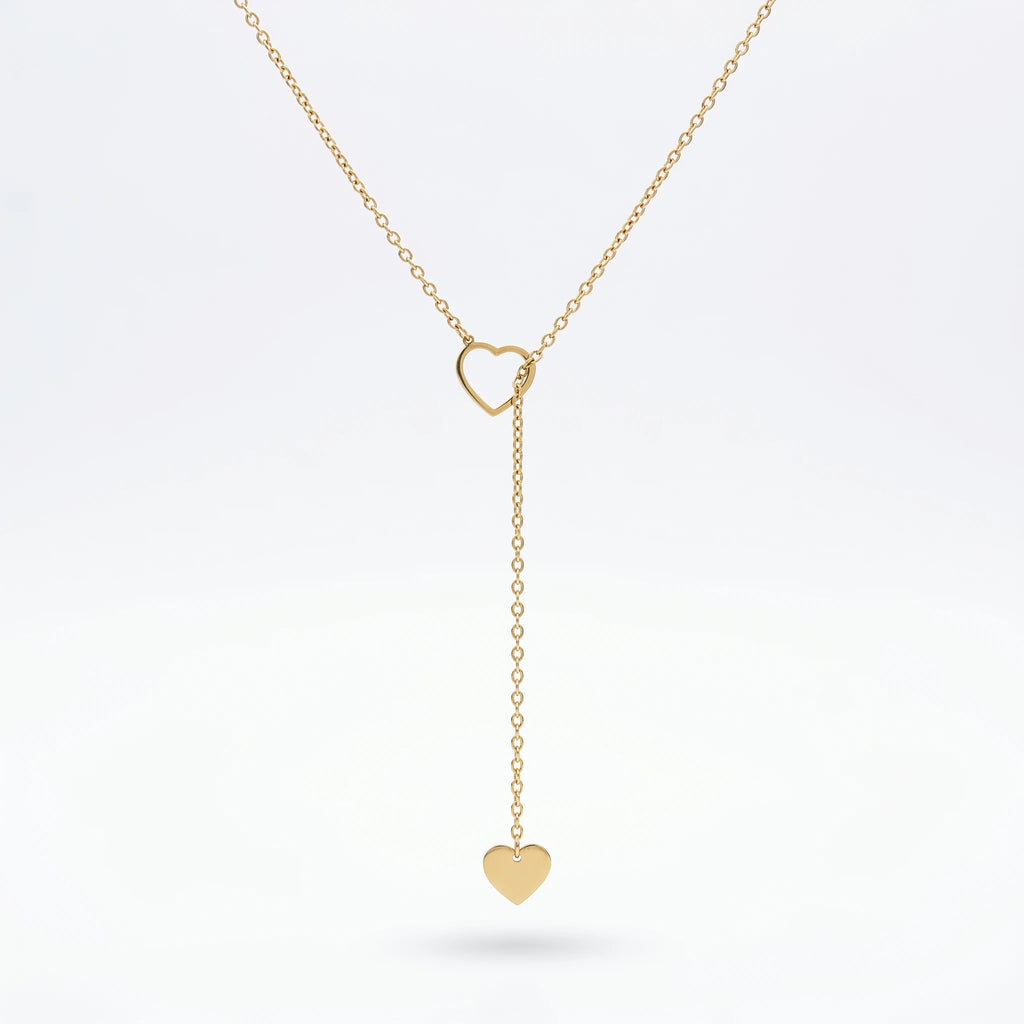 QIAOREN 12874 Gold Heart Y Lariat Necklace for Women Adjustable Dainty Drop Pendant Minimalist Gold Plated Love Jewelry Gift
