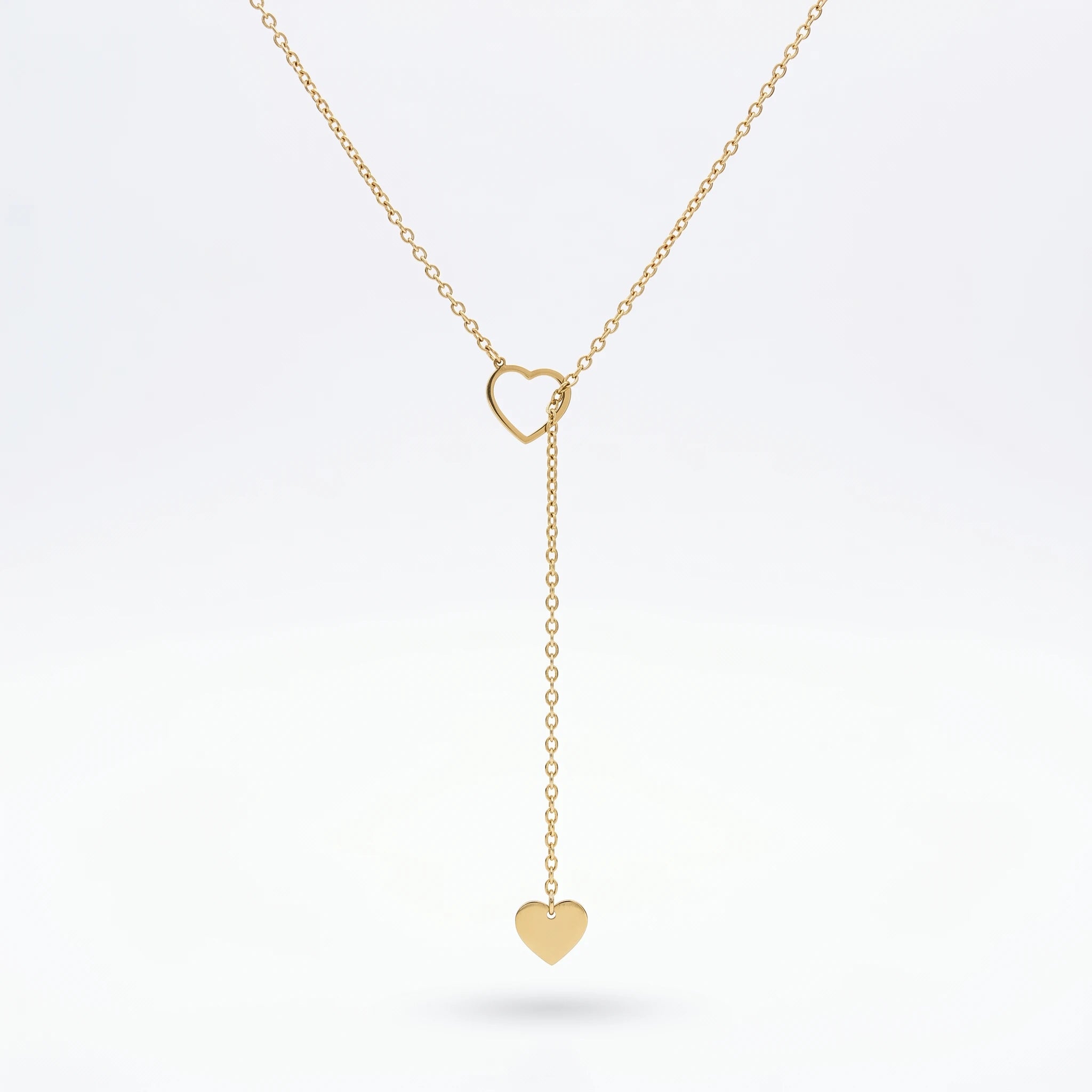 QIAOREN 12874 Gold Heart Y Lariat Necklace for Women Adjustable Dainty Drop Pendant Minimalist Gold Plated Love Jewelry Gift