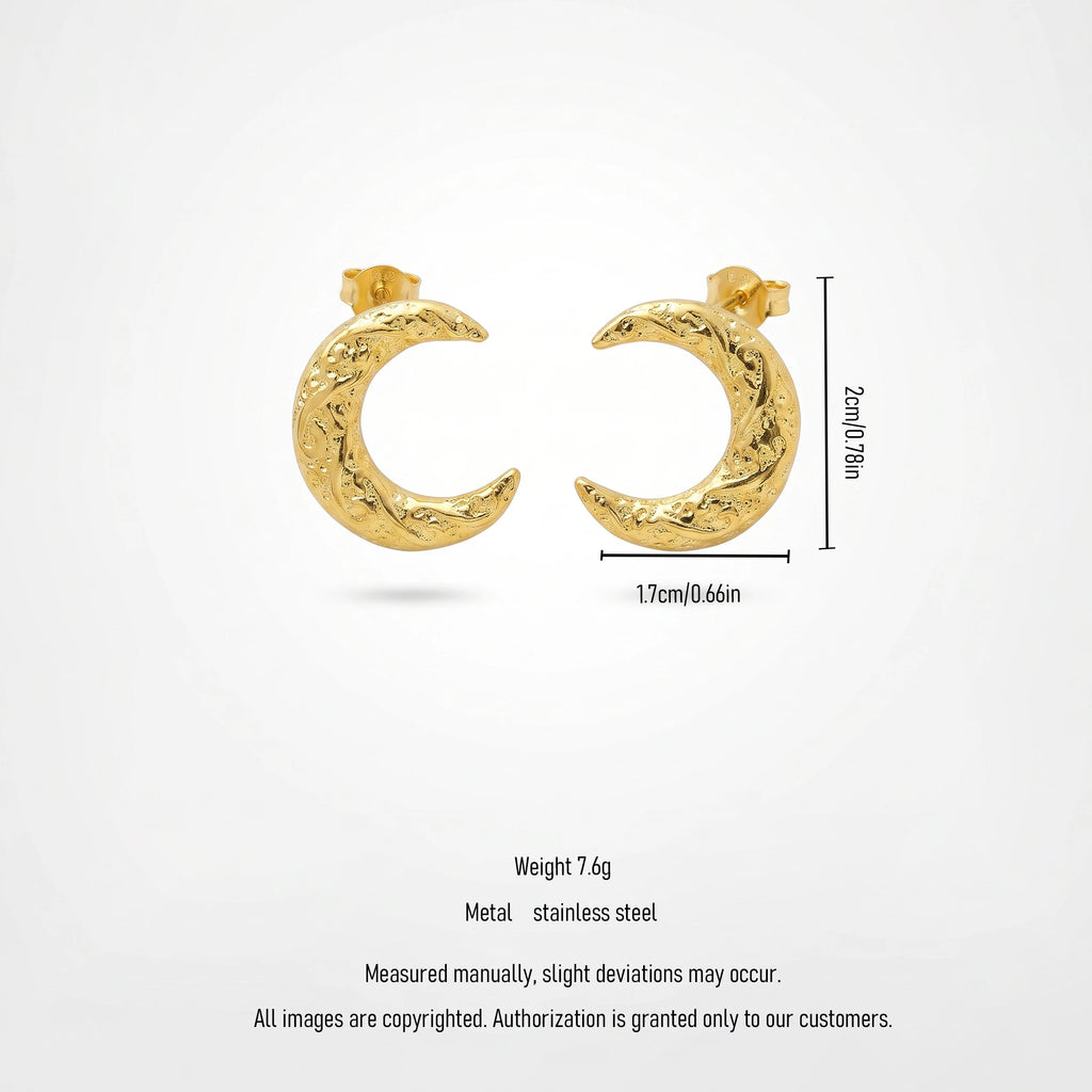QIAOREN 13243 18K Gold Plated 316L Stainless Steel Mini Moon Earrings Cute Polished Spot Moon Earring