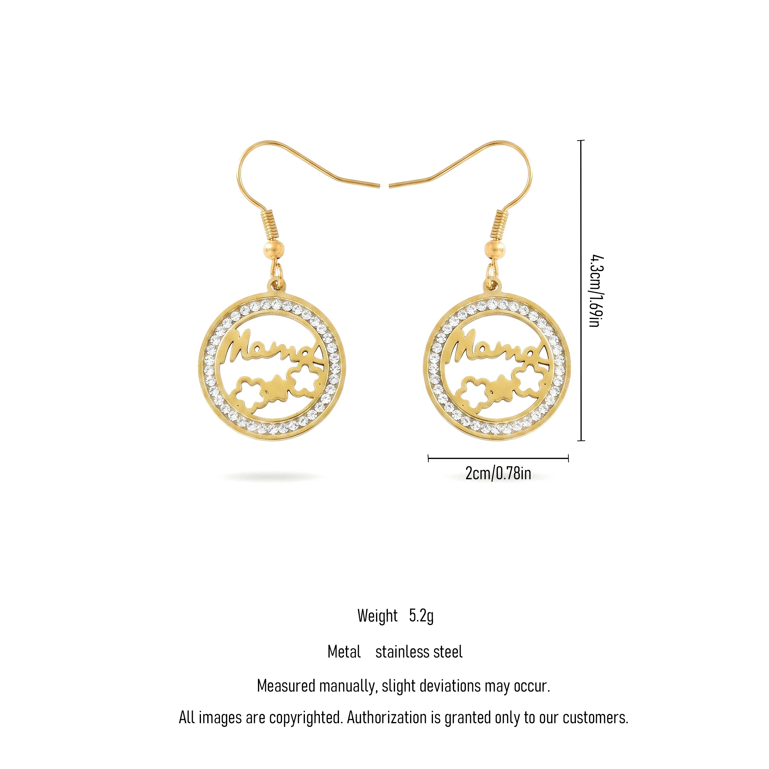 QIAOREN 11772 Minimalist Crystal Framed Mama Geometric Dangle Earrings 18K Gold Plated Stainless Steel Hook Fashion Jewelry for