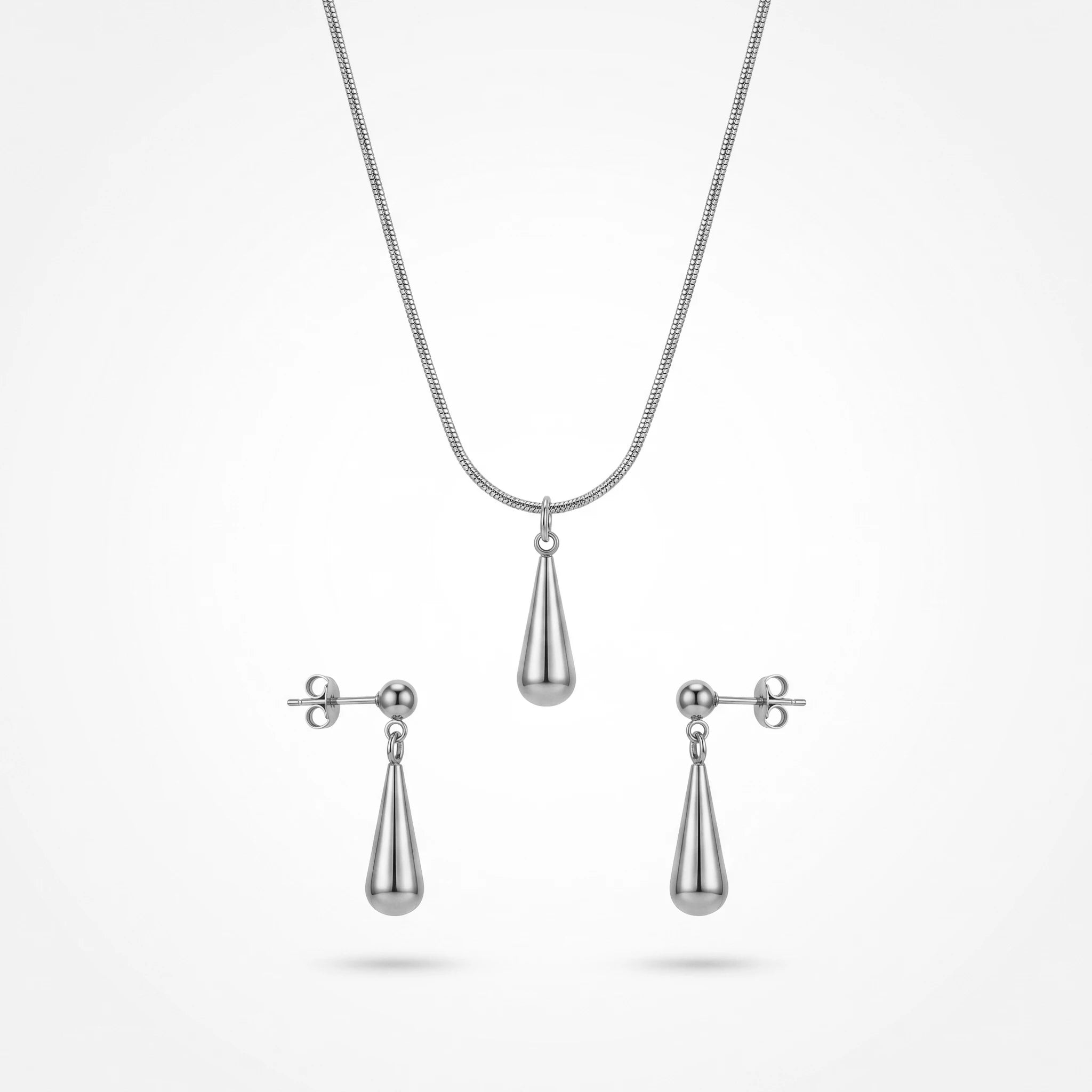 QIAOREN 10606 Women's Teardrop Pendant Necklace Earring Set 18K Gold Plated Stainless Steel Waterproof Tarnish Free Jewelry