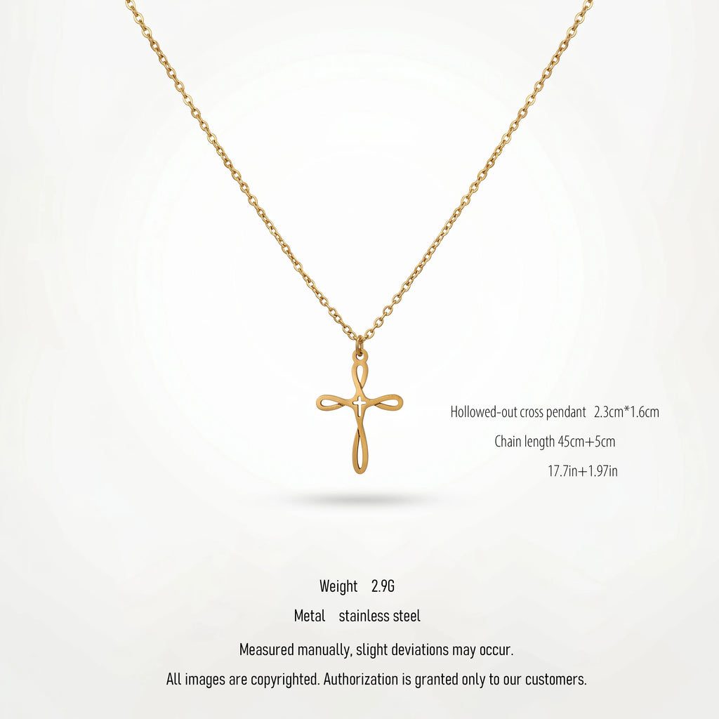 QIAOREN 10662 Dainty Fluid Cross Pendant Necklace 18K Gold Plated Stainless Steel  Women's Everyday Layering Gift Necklace