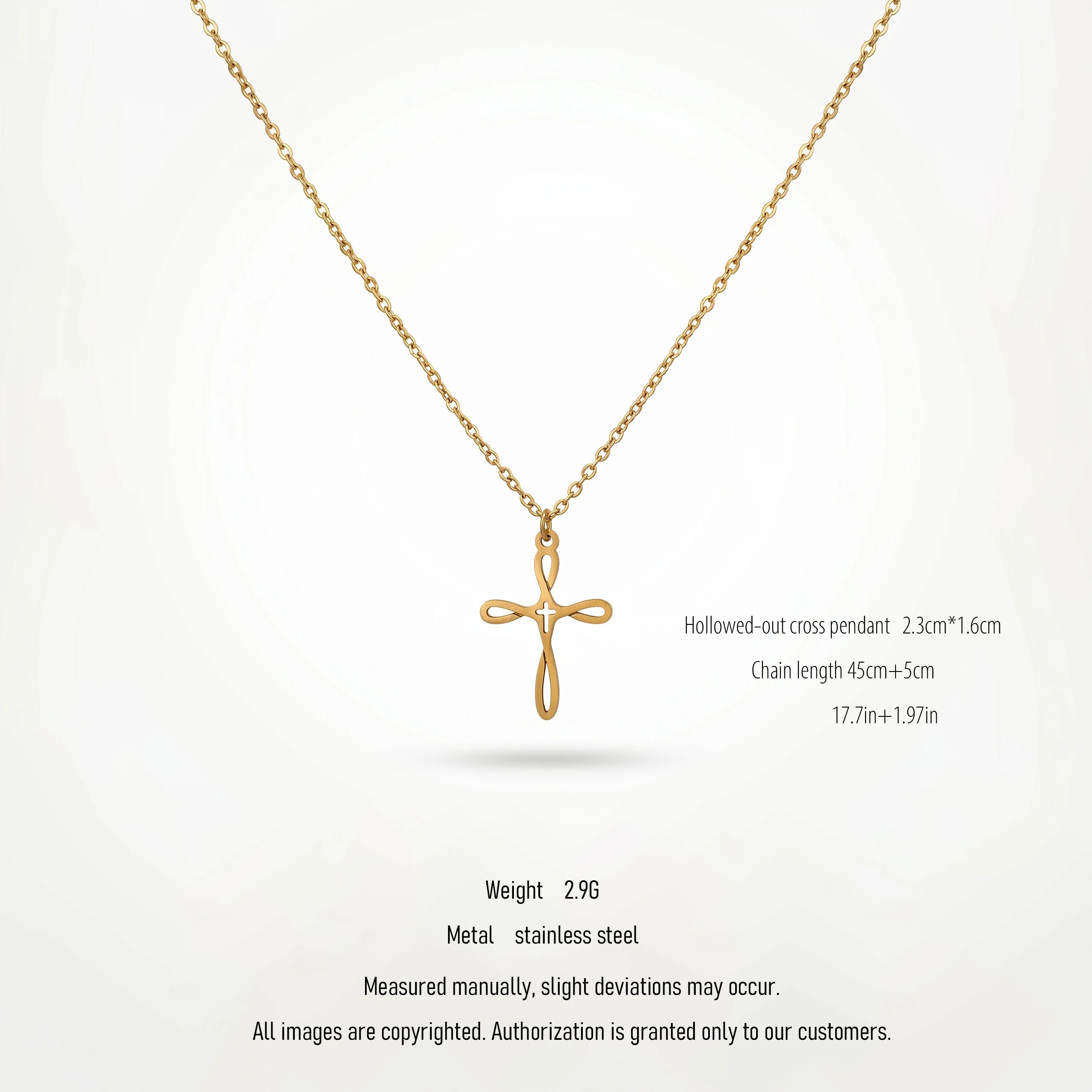 QIAOREN 10662 Dainty Fluid Cross Pendant Necklace 18K Gold Plated Stainless Steel  Women's Everyday Layering Gift Necklace