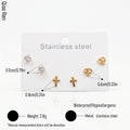 QIAOREN 14495 3 Pcs Cross Heart Stainless Steel Cz Ear Stud Earrings Set, , Gold Multi Style Mini Cartilage Earrings Jewelry