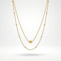 QIAOREN 11899 Minimalist Double Layer Beaded Snake Chain Necklace 18K Gold Stainless Steel Ball Pendant Daily Layering Jewelry