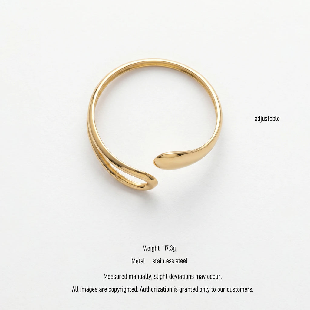 QIAOREN 10995 Luxury Organic Shape Gold Cuff Bracelet Stainless Steel Adjustable Open Bangle for Women Beach Jewelry