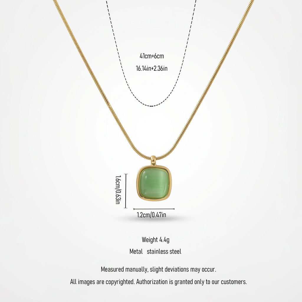 QIAOREN 13754-57  Multi Color Thin Snake Chain Pendant Necklaces with Rounded Square Cat Eye Stone Charms