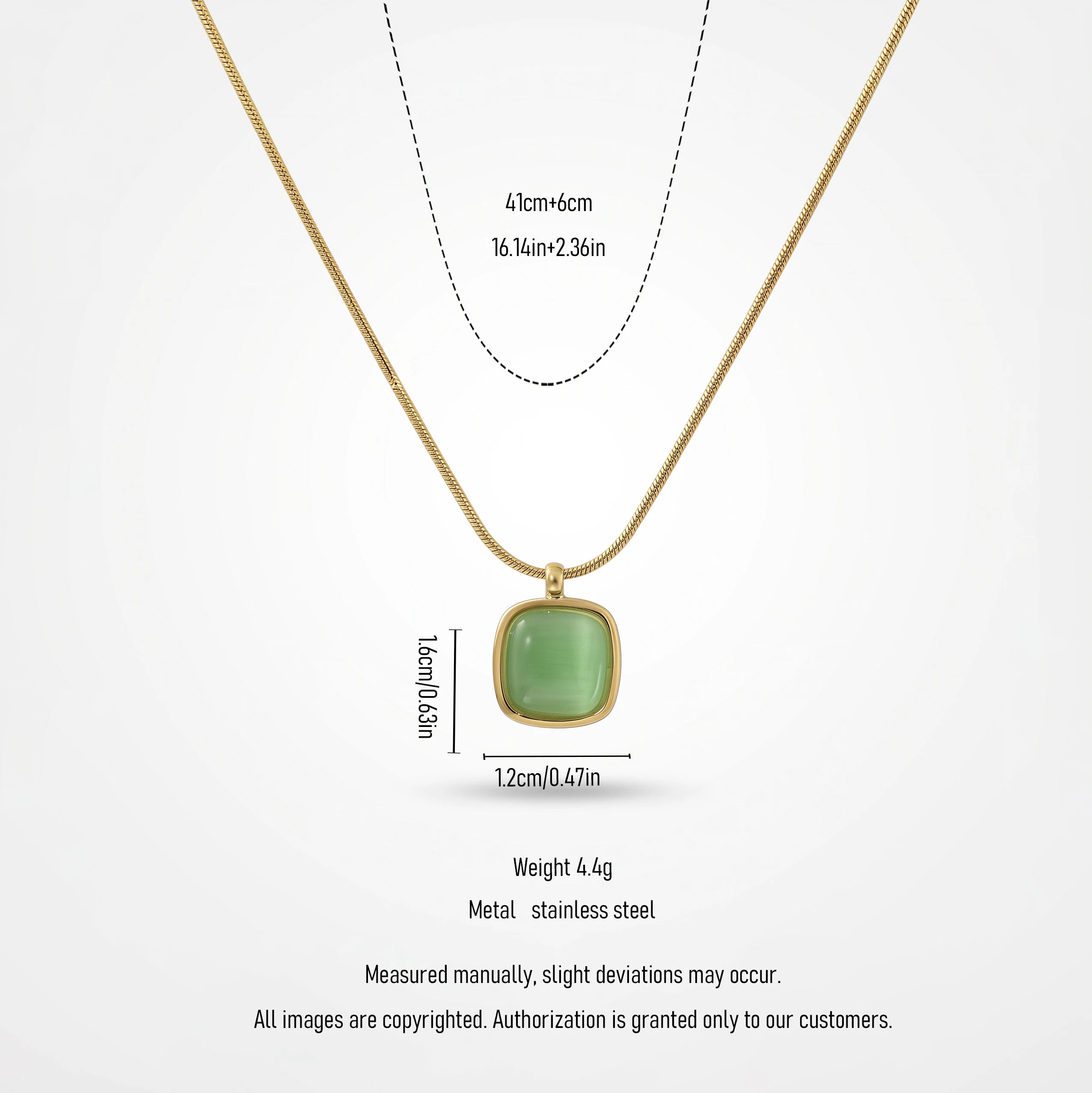 QIAOREN 13754-57  Multi Color Thin Snake Chain Pendant Necklaces with Rounded Square Cat Eye Stone Charms