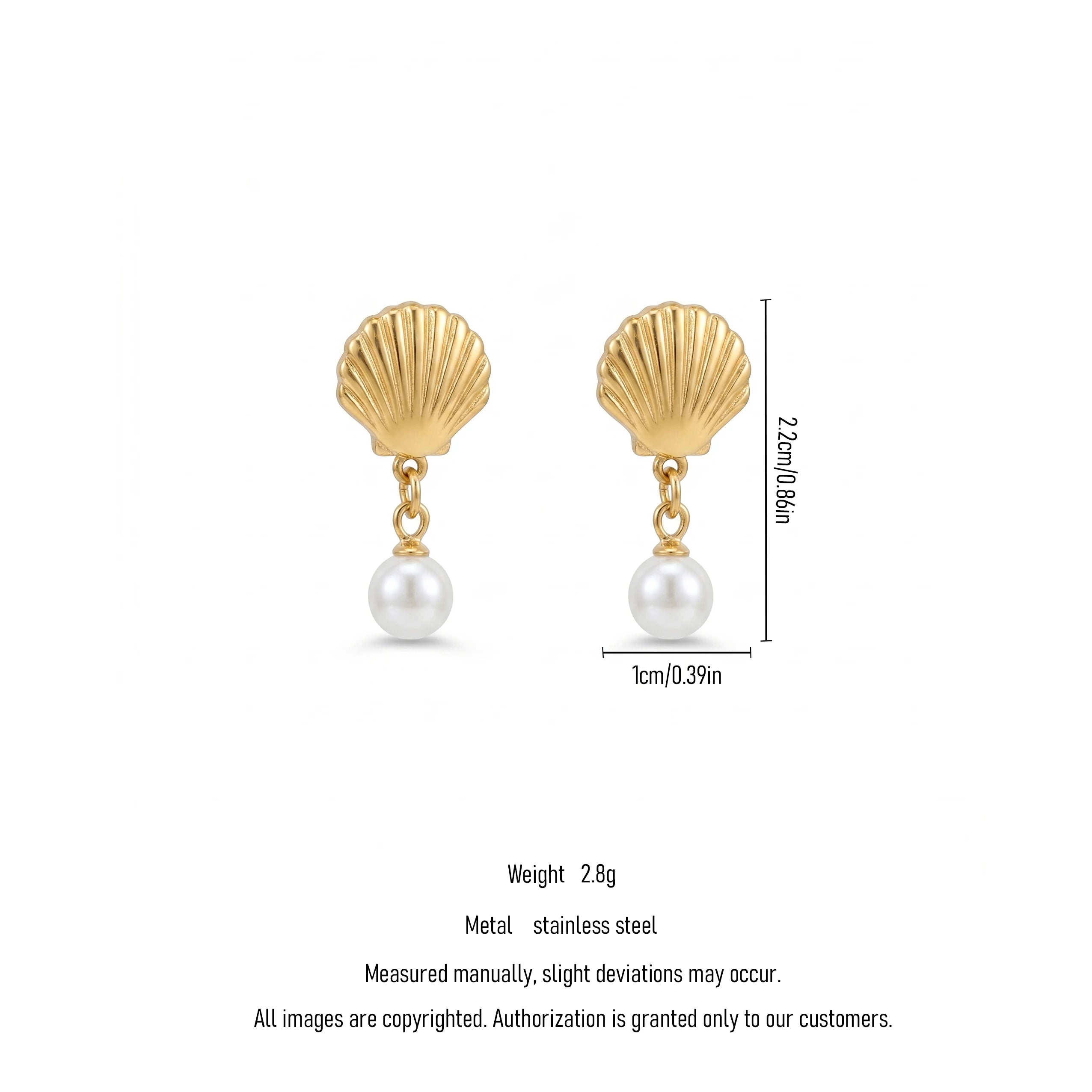 QIAOREN11786 18K Gold Plated Stainless Steel Sea  Earrings with Double Imitation Pearl Tassel Drop