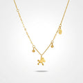 QIAOREN 13815  Mixed Oval Link & Ball Bead Chain Pendant Necklace with Flat Cutout Rocking Horse Charm, Oval Engraved Wealth