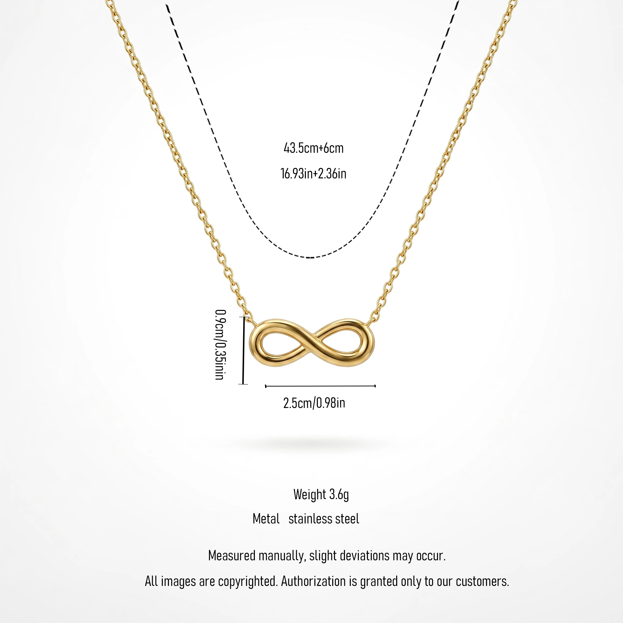 QIAOREN 13933 Thin Oval Link Chain Infinity Symbol Pendant Necklace, Polished Smooth Gold Eternal Love Collar Jewelry Gift